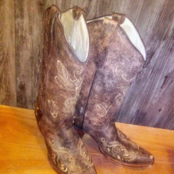 Circle G Dragonfly Women's Western Boot Rustic Brown Snip Toe Size 9 - Picture 3 of 5